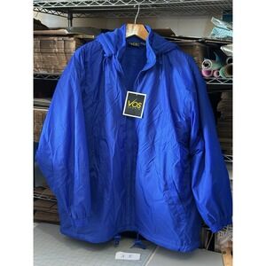 VOS Sports Mens 3XL Blue Hooded Windbreaker Jacket Full Zip Fleece Lined NWT‎
